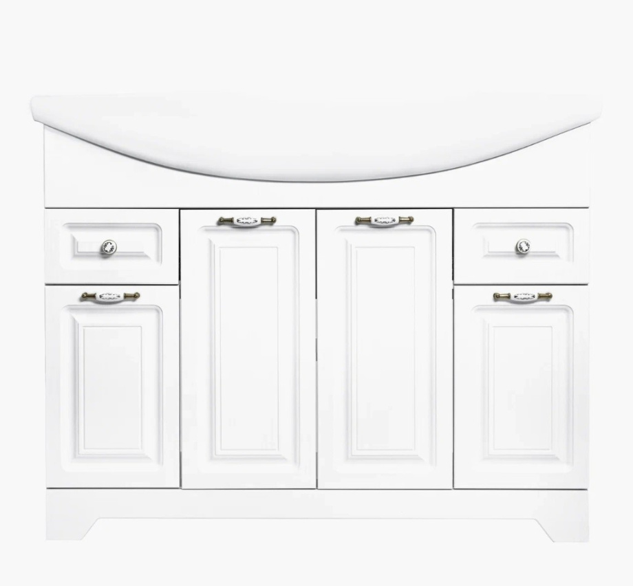 Тумба напольная Stella Polar Кармела 105 с раковиной Элеганс 105, 2 ящика, 4 двери, ольха белый