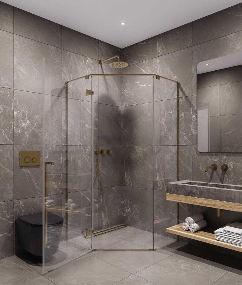 Душевой угол Timo TTSSP-100/17C-8, распаш 1000*1000*2000, профиль мат золото, стекло прозрачное 8 мм