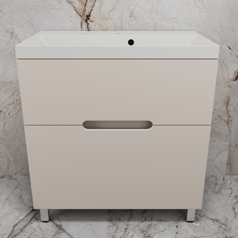 Тумба напольная Style Line "Матис 80" с раковиной ASTI 80 кварц, жасмин ,(2 ящика), Крем