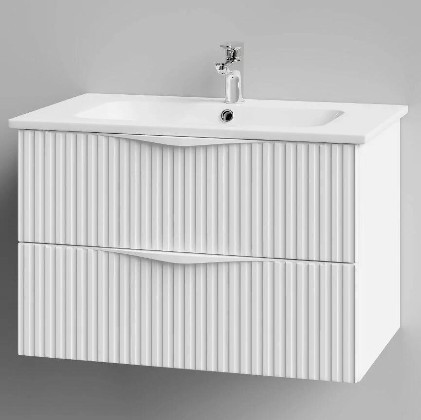 Тумба с раковиной Vod-ok Elite Эйфория 80 F6 полосы вертикальные, подвесная, два ящика, белый матовый