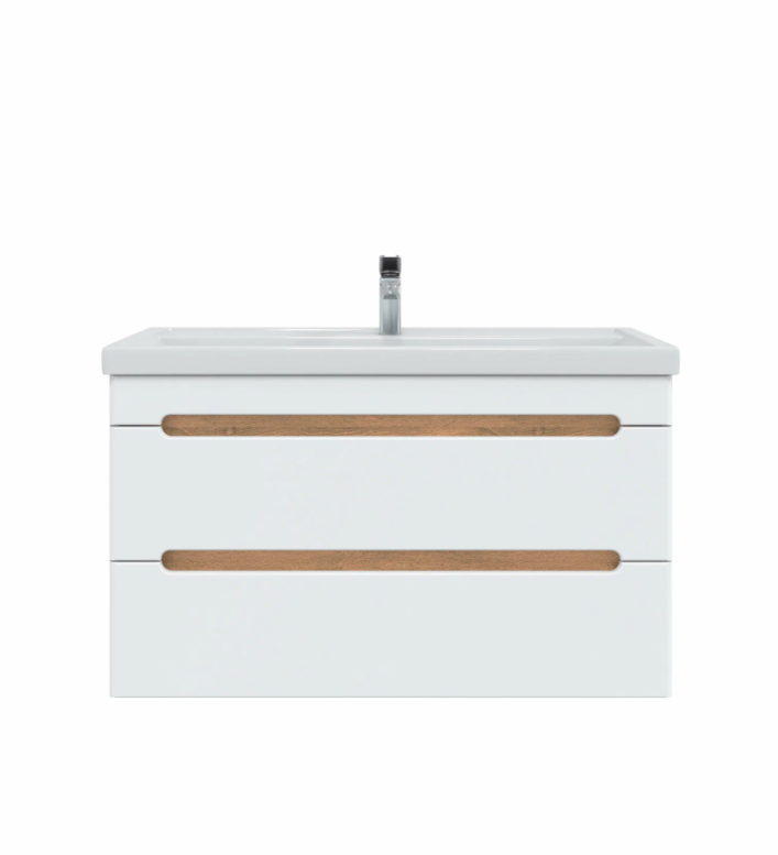 Тумба подвесная SanStar Diva 100 с раковиной Фостер 100белый, дуб вотан