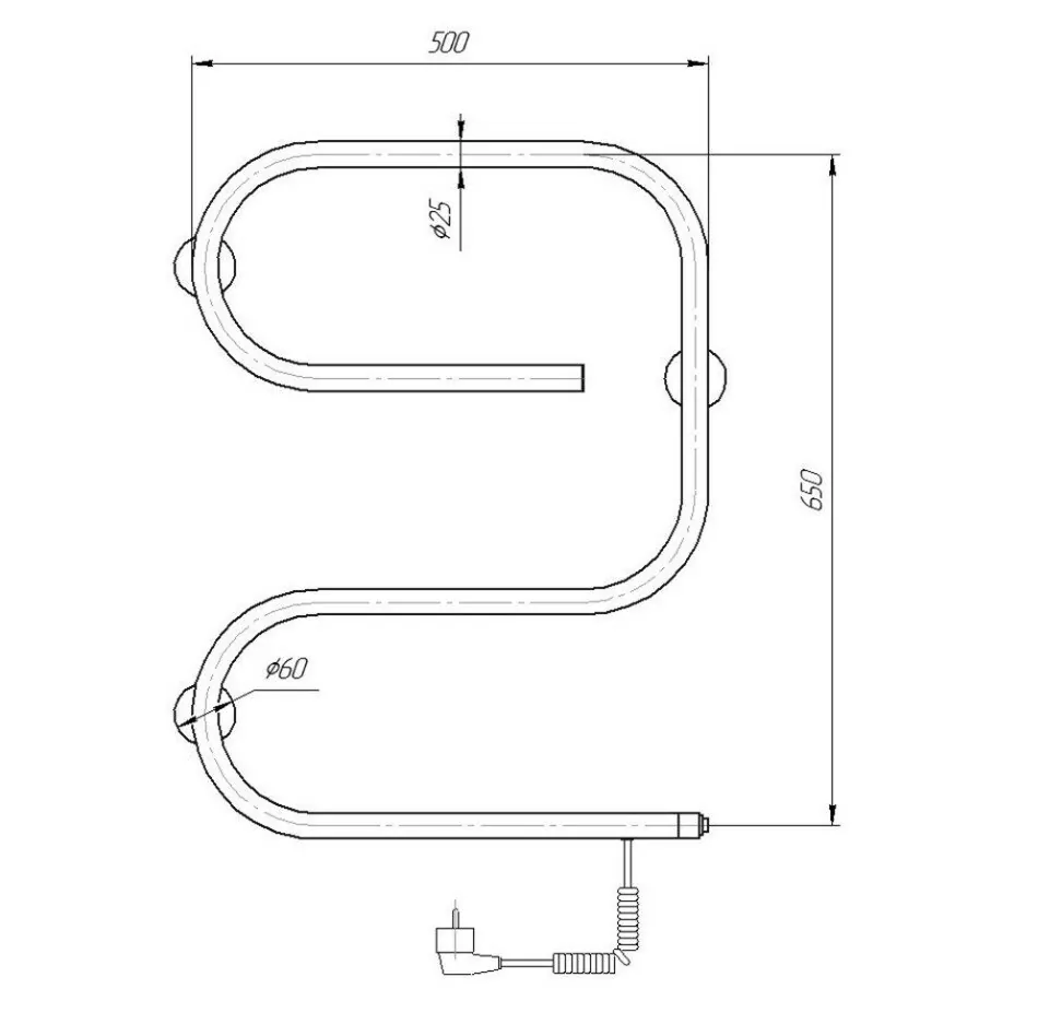 Полотенцесушитель электрический Domoterm 105-25 50х65 R правый, хром