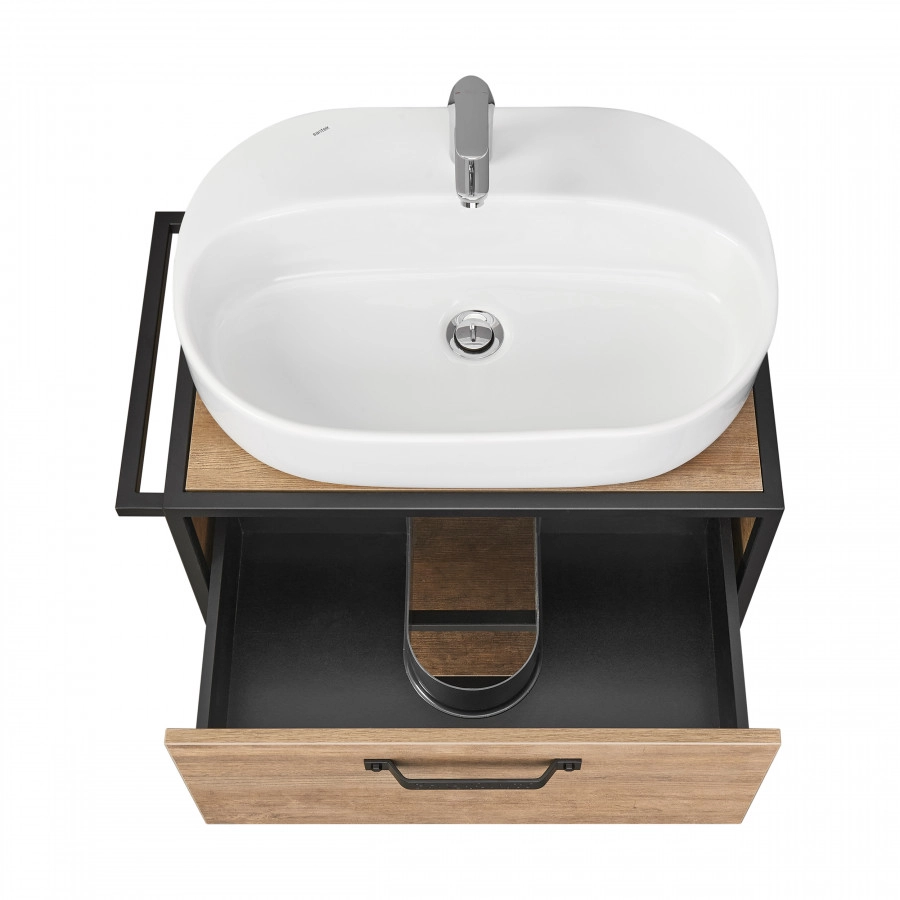 Тумба подвесная Aquaton Лофт Фабрик 65 с раковиной Одри 42x62 Round, дуб кантри