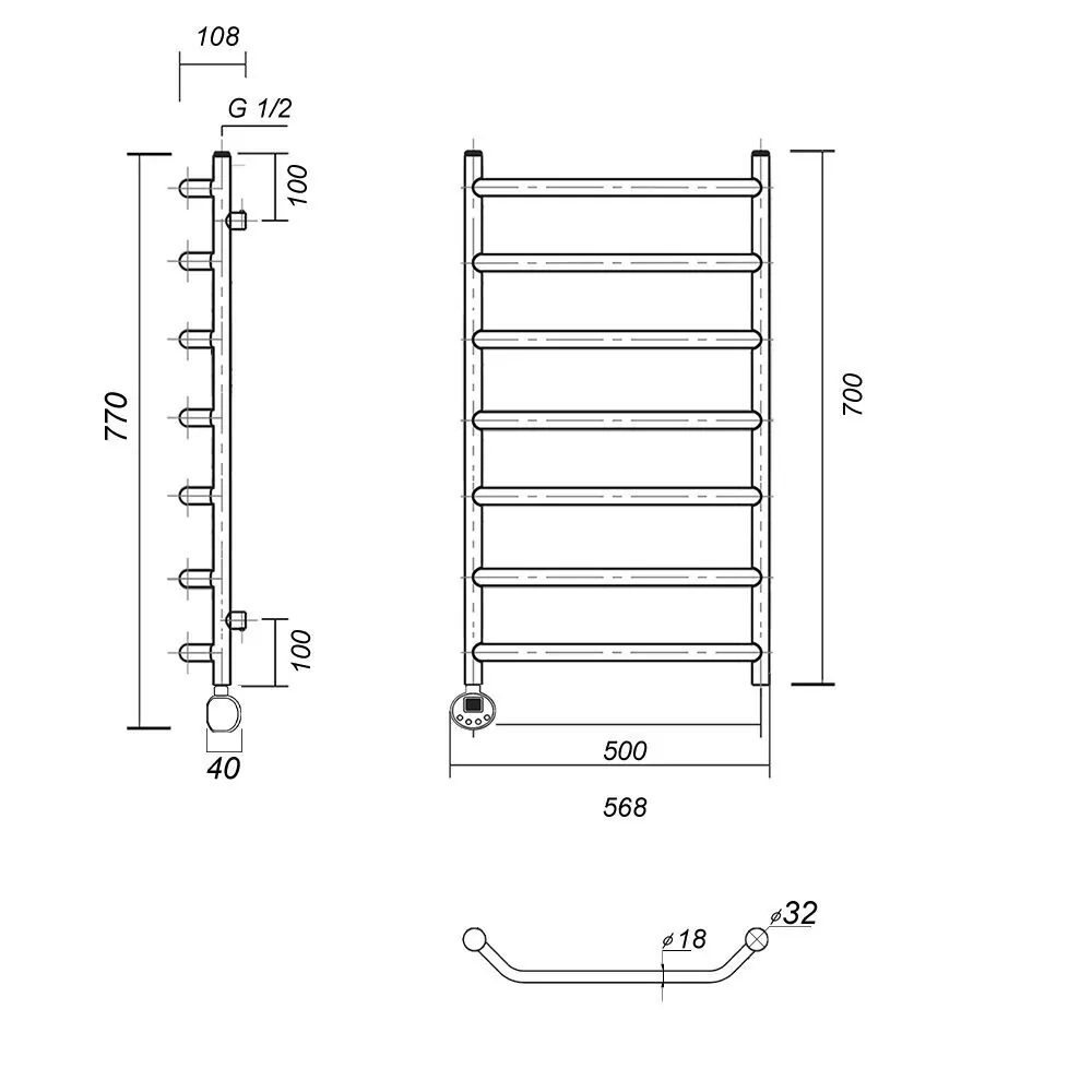 Полотенцесушитель электрический Domoterm Лаура П7 500х700 EL левый, хром