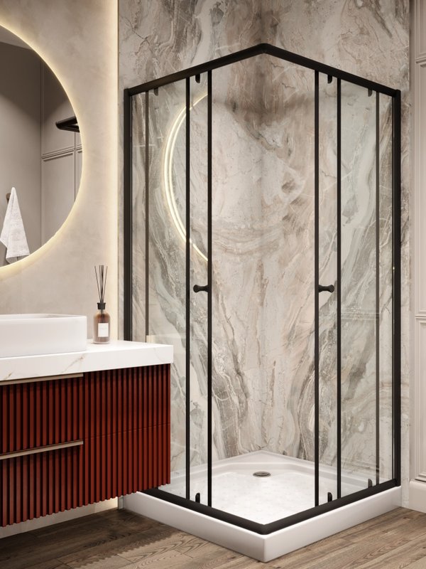 Душевой уголок Parly ZQ81B 80х80 см, с поддоном, профиль матовый черный, стекло прозрачное