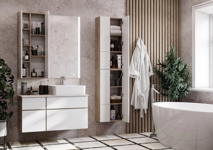 Тумба Aquaton Мишель 100 с раковиной Лола 60 подвесная, дуб эндгрейн