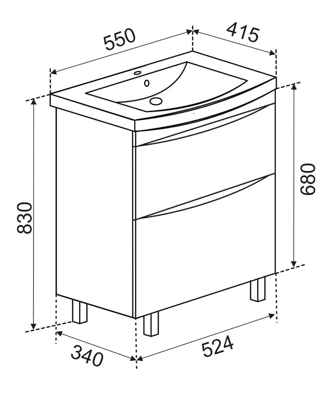 Тумба напольная Emmy Клермонт 55 с раковиной Клермонт 55, белая