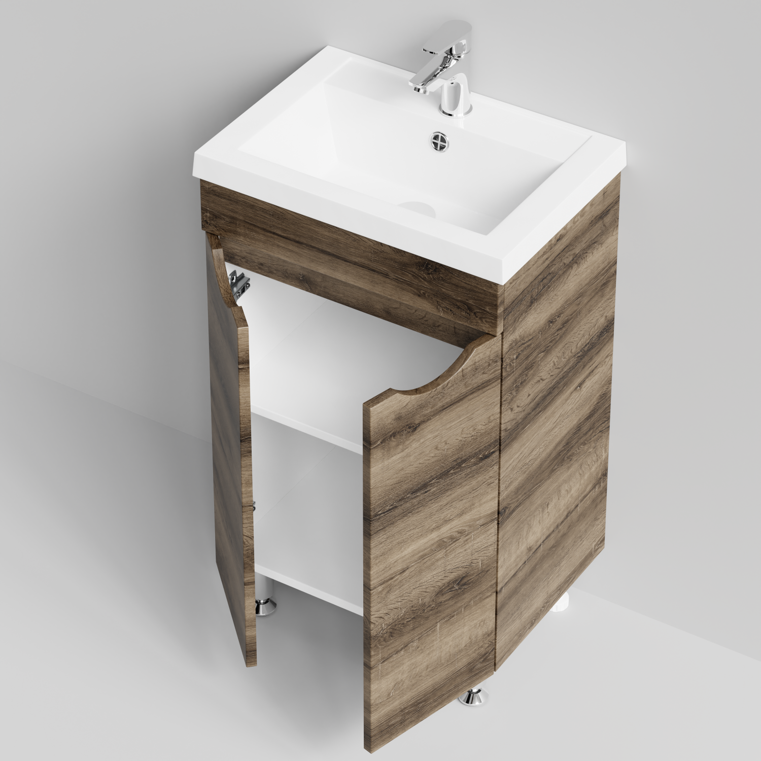 Тумба с раковиной Vod-ok Смайл 50 напольная, Дуб крымский коричневый