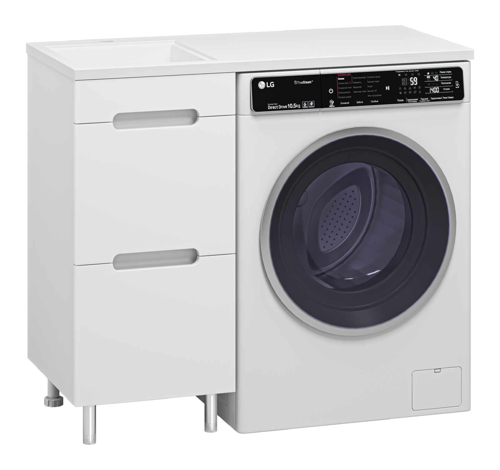 Тумба с раковиной Misty Байкал 40 под стиральную машину, с раковиной Misty Гавана 100 L, белый