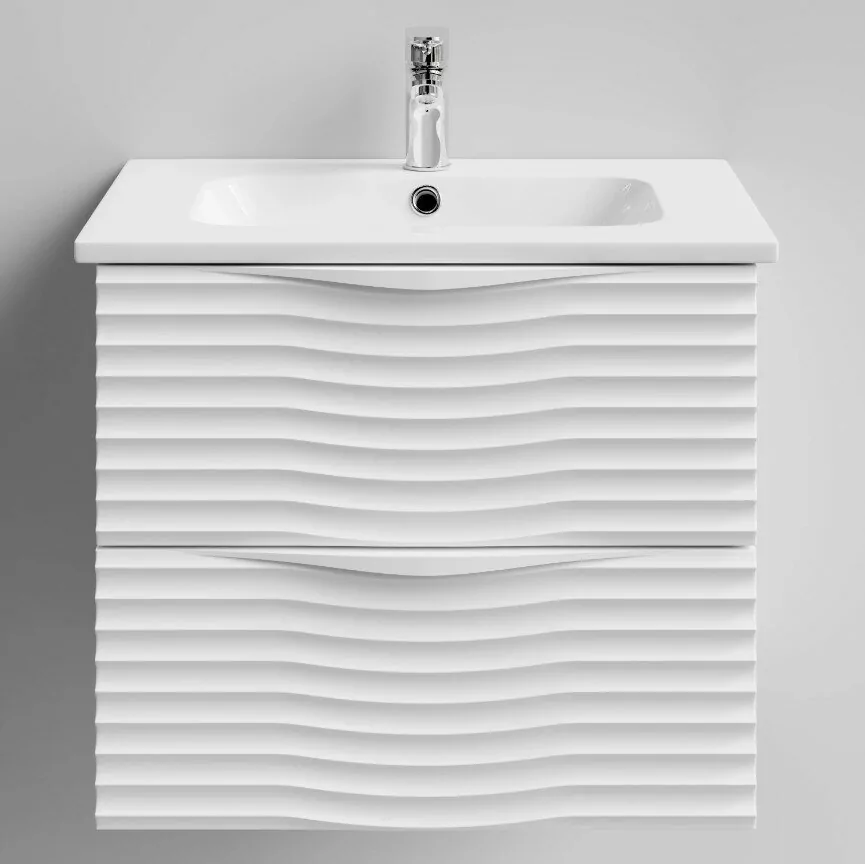 Тумба с раковиной Vod-ok Elite Эйфория 60 F2 волна, подвесная, два ящика, белый матовый