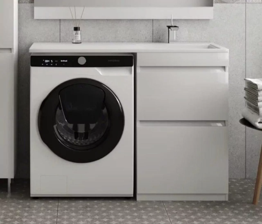 Тумба напольная Style Line Даллас 115 Люкс Plus ПВХ с раковиной Даллас 115 под стиральную машину, правая, белая