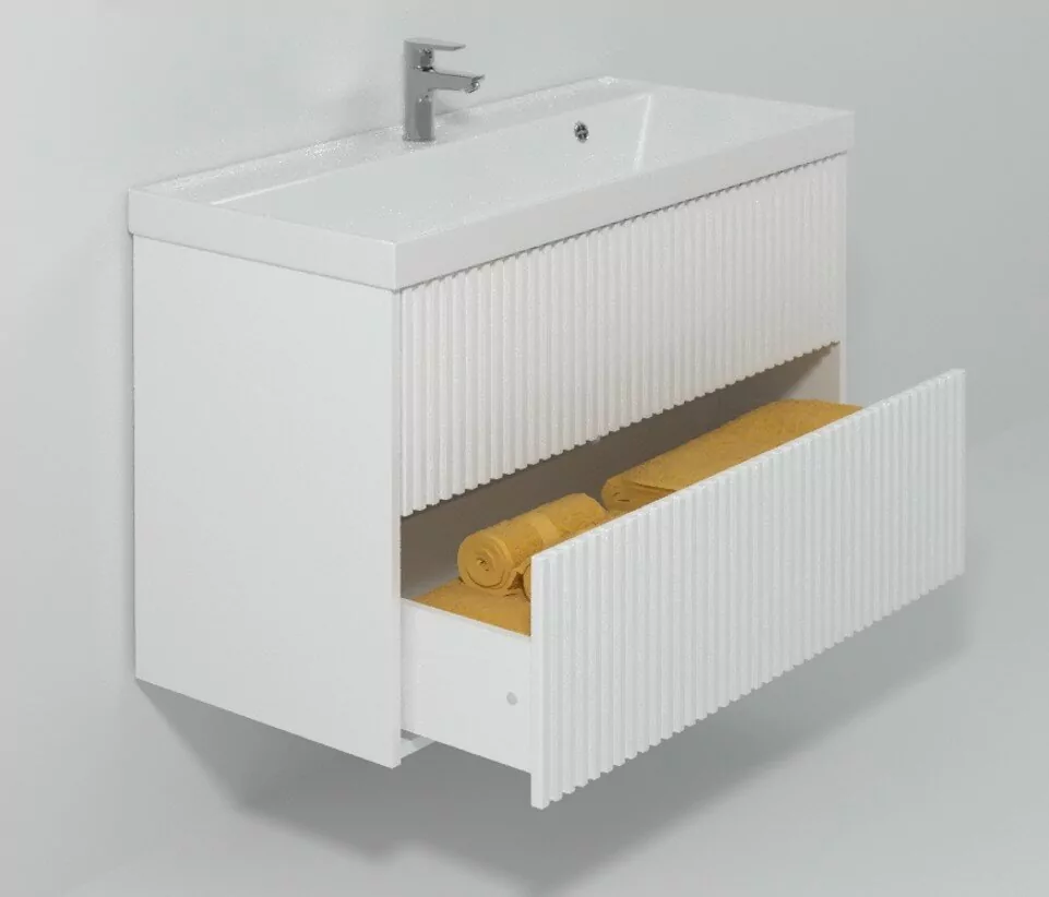 Тумба подвесная Vod-ok Тач 100 2 ящика с раковиной Classica 100, белая + 13 цветов