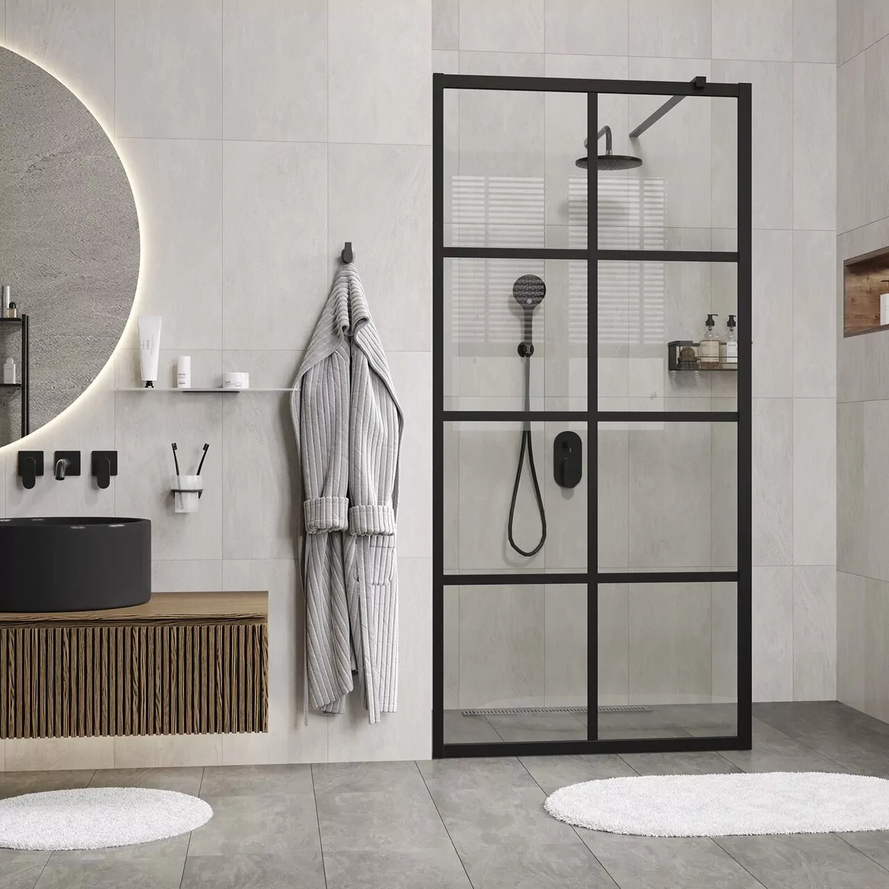 Душевая перегородка WasserKraft Glan 66W39 прозрачное стекло, профиль черный