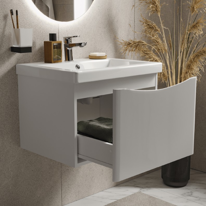 Тумба подвесная Vigo Glem 700-0-1 с раковиной Como 70, 1 ящик, белый