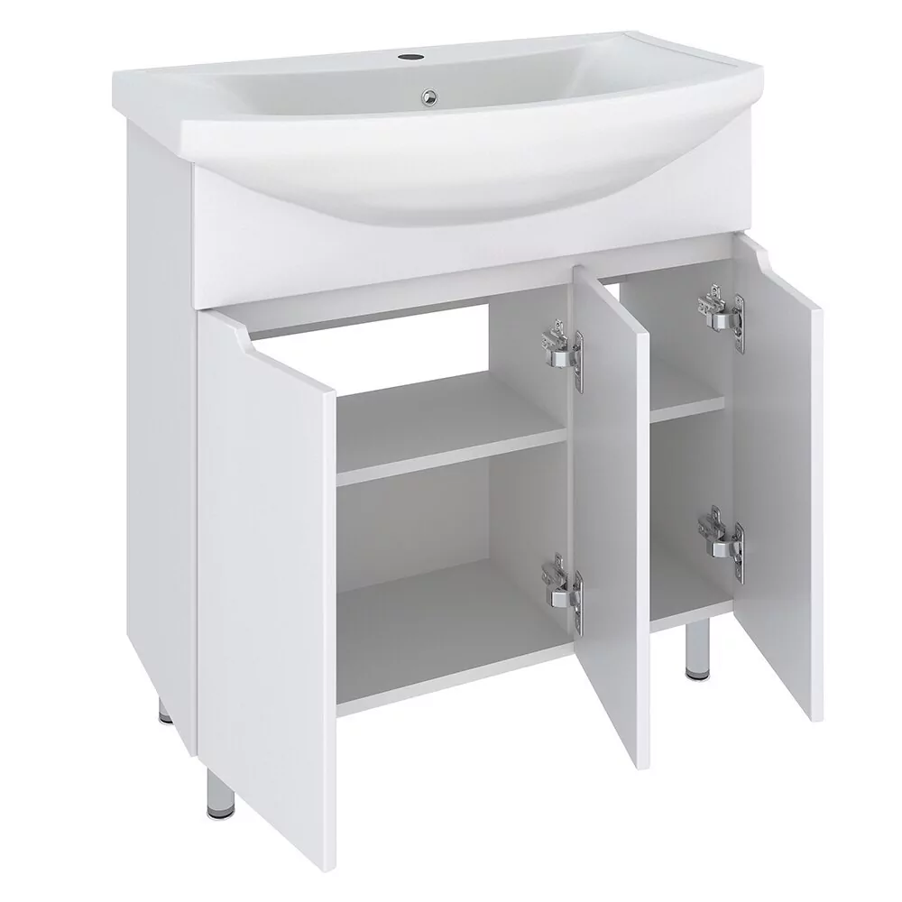 Тумба Emmy Агата с раковиной Балтика 80 напольная, 3 двери, белая