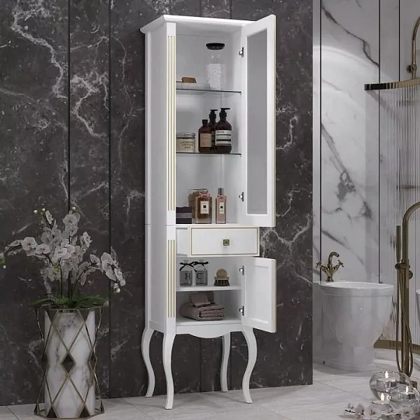 Пенал Opadiris Лаура 45 R белый матовый с бежевой патиной