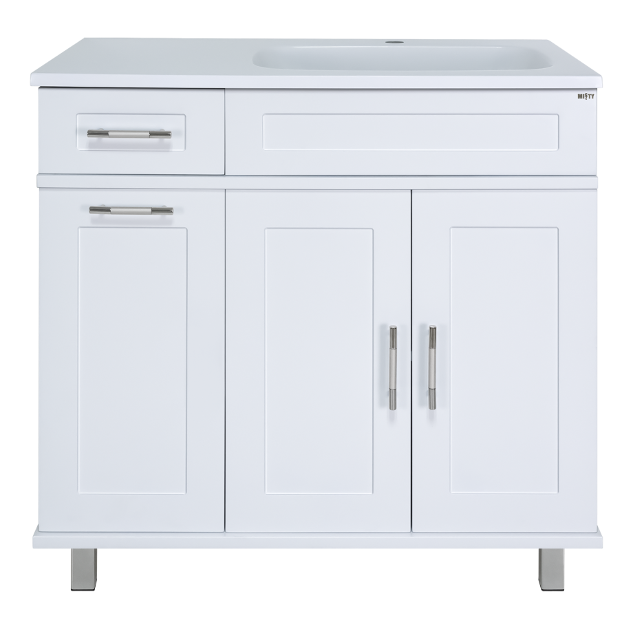 Тумба с раковиной Misty Купер 90 с бельевой корзиной, R, белый