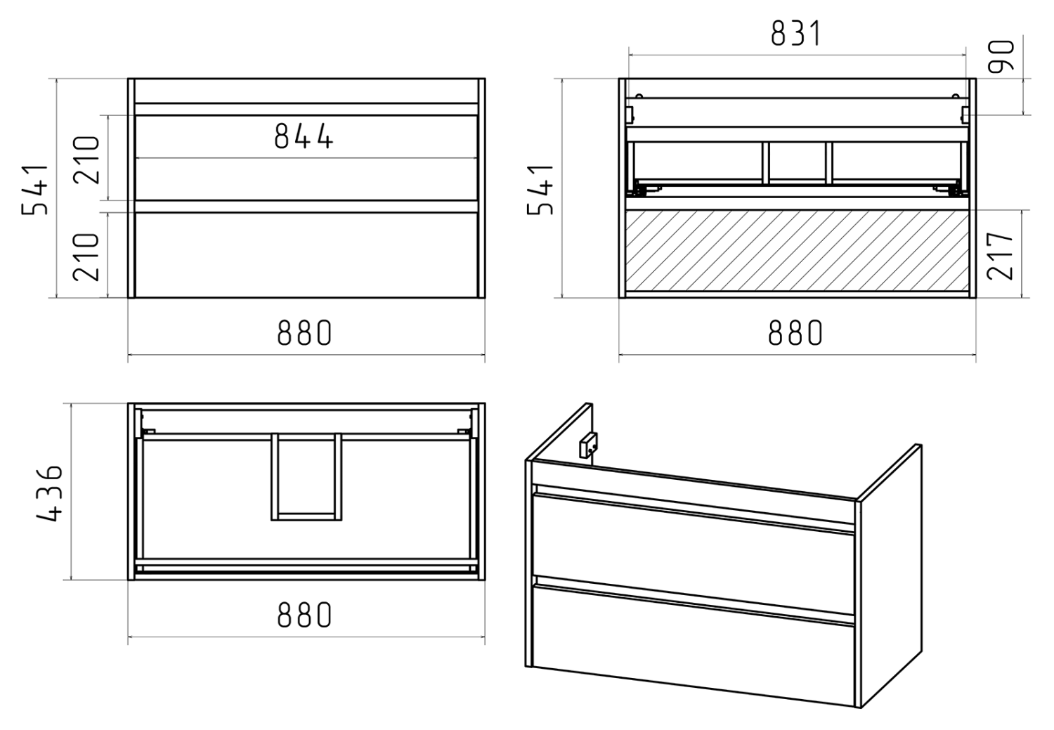 Тумба с раковиной Brevita Balaton 90 подвесная, белый/бежевый