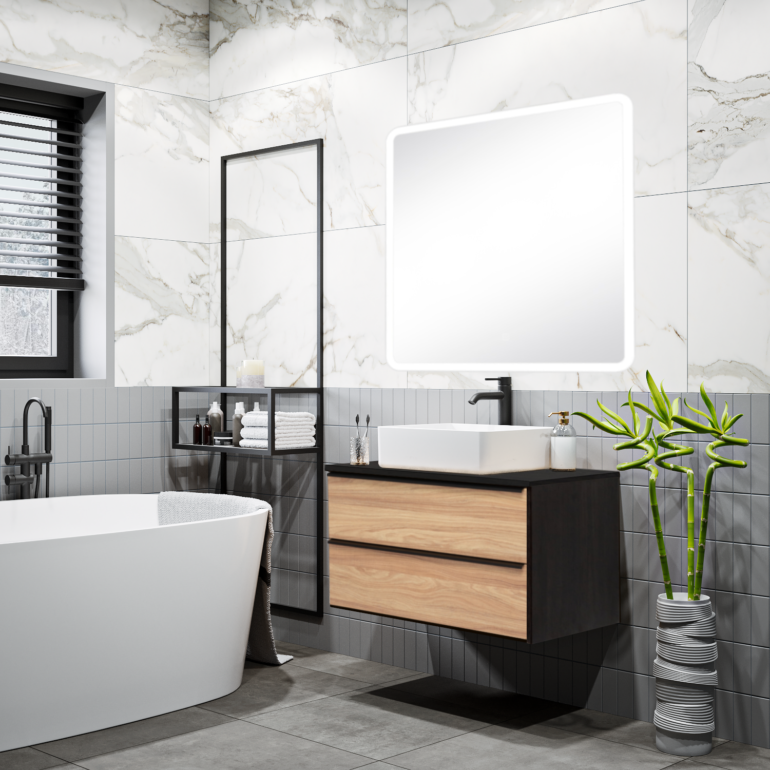 Тумба подвесная Runo Мальта 85 под накладную раковину, дуб/черный