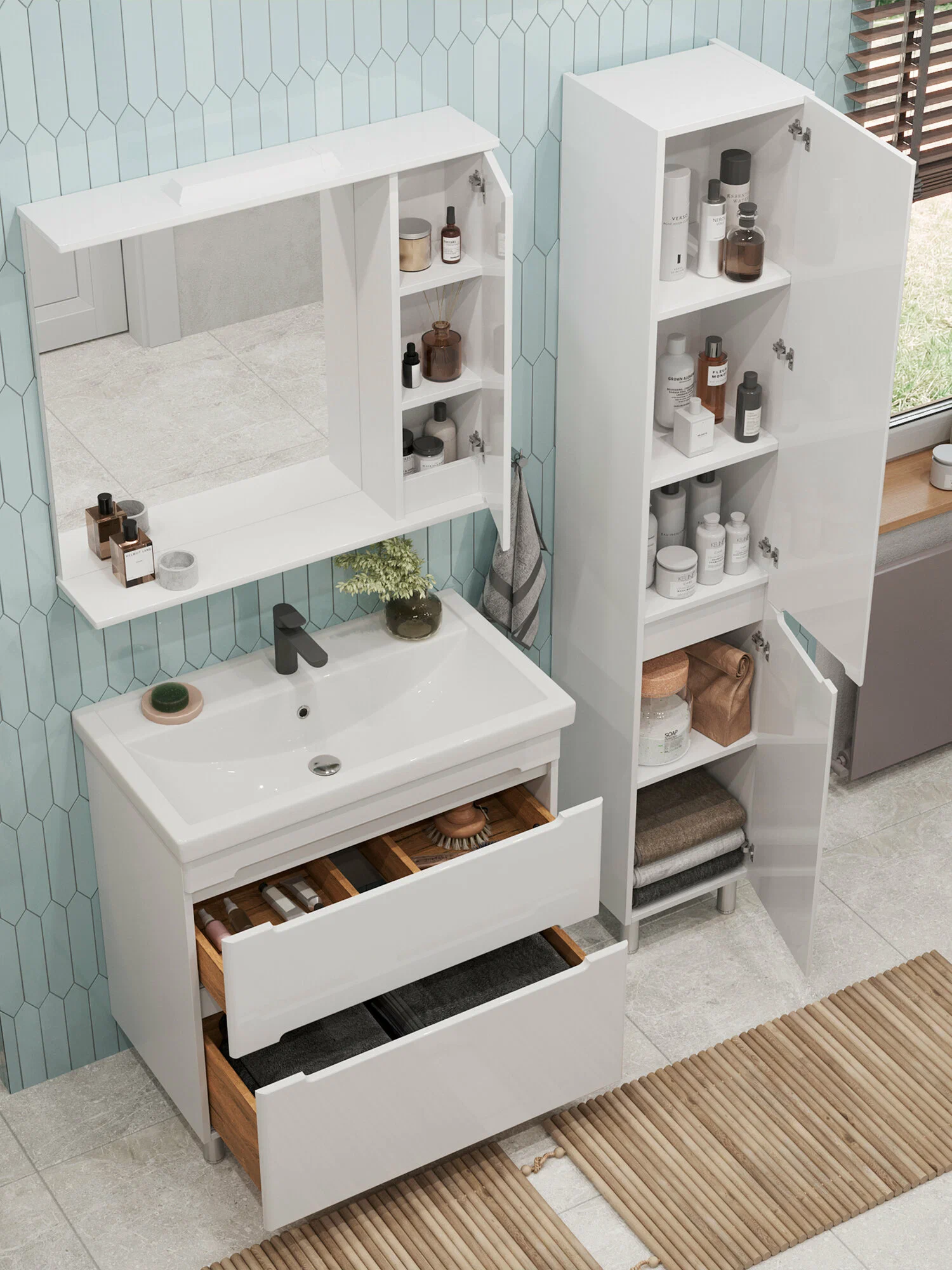 Тумба напольная SanStar Адель 70 с раковиной Фостер 70, белая