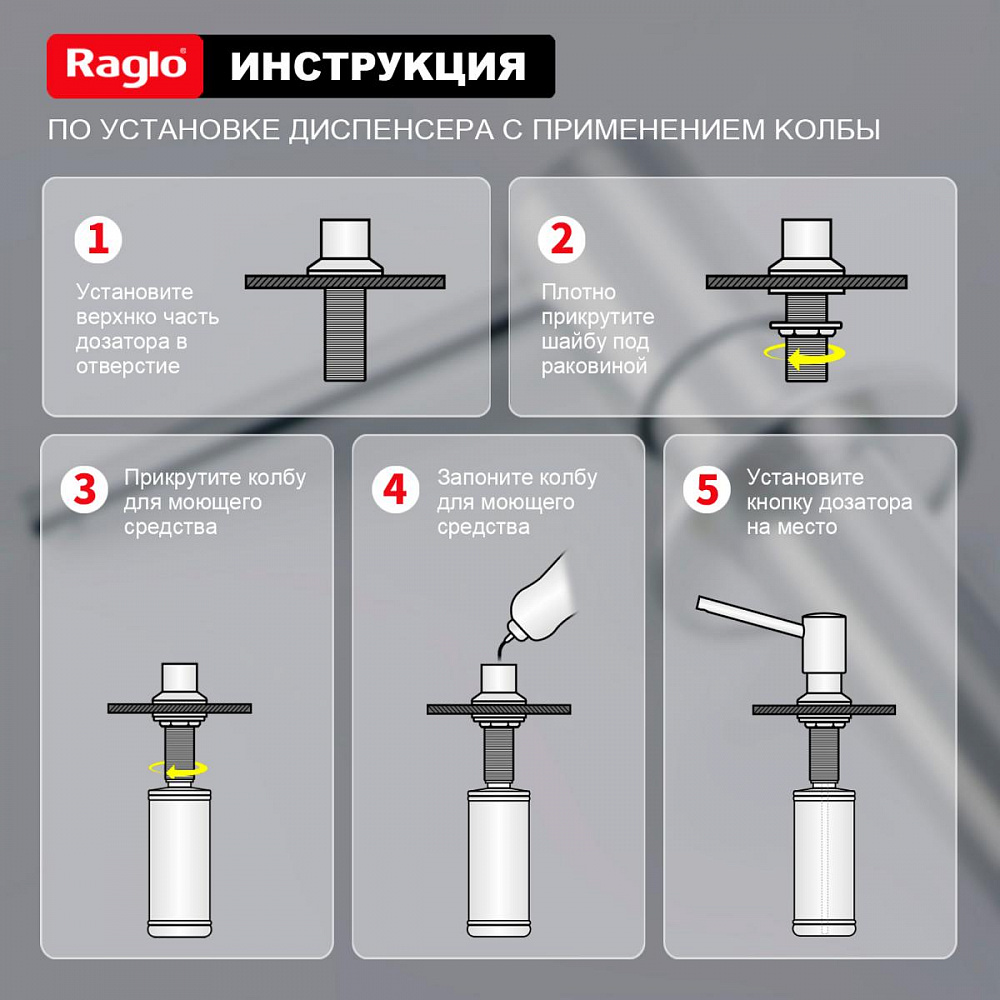 Дозатор для моющего средства Raglo встраиваемый R720.01 латунь, хром от магазина Vanna-Vanna.ru!
