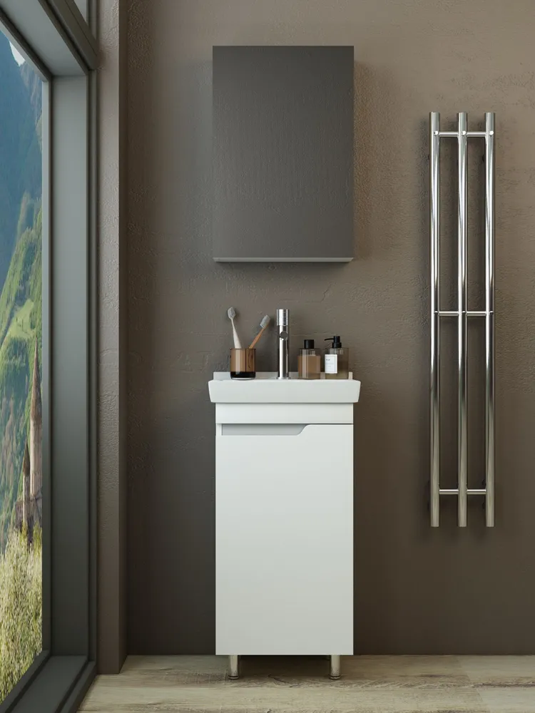 Тумба напольная Emmy Агата 40 R с раковиной Визит 40, 1 дверь, белый