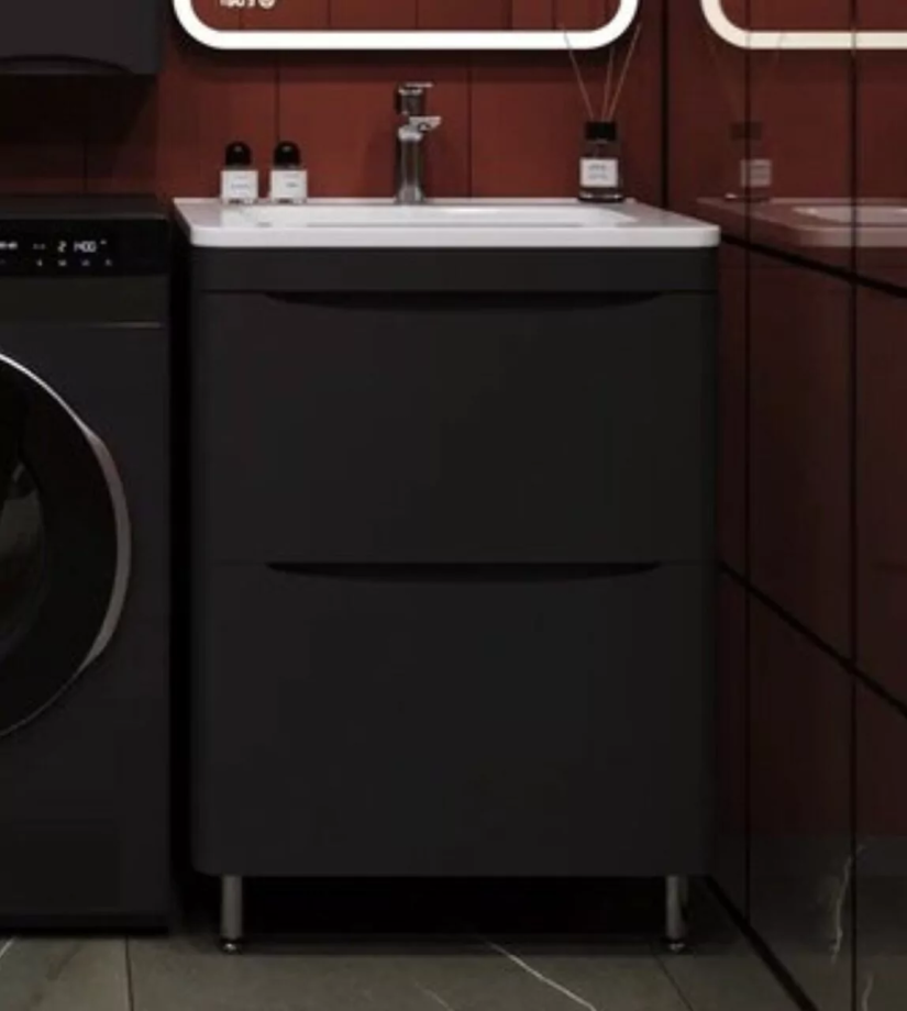 Тумба напольная Style Line Бергамо мини 60 с раковиной Каре Люкс Мини 60, антискрейч, черный матовый