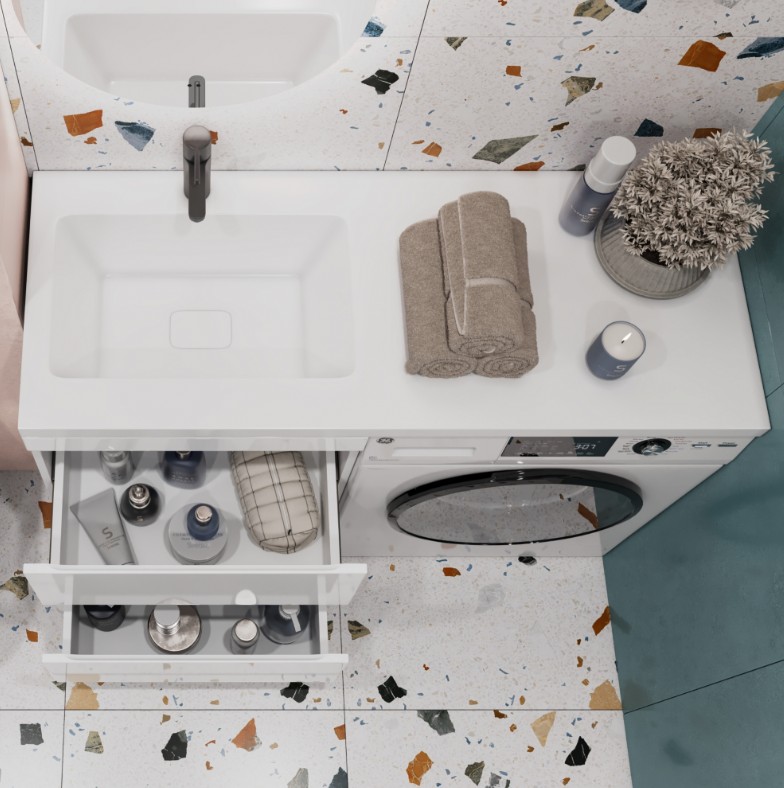 Тумба напольная Vigo Urban 600-0-2, столешница 120 L/R, раковина Kamilla 120, 2 ящика, белый