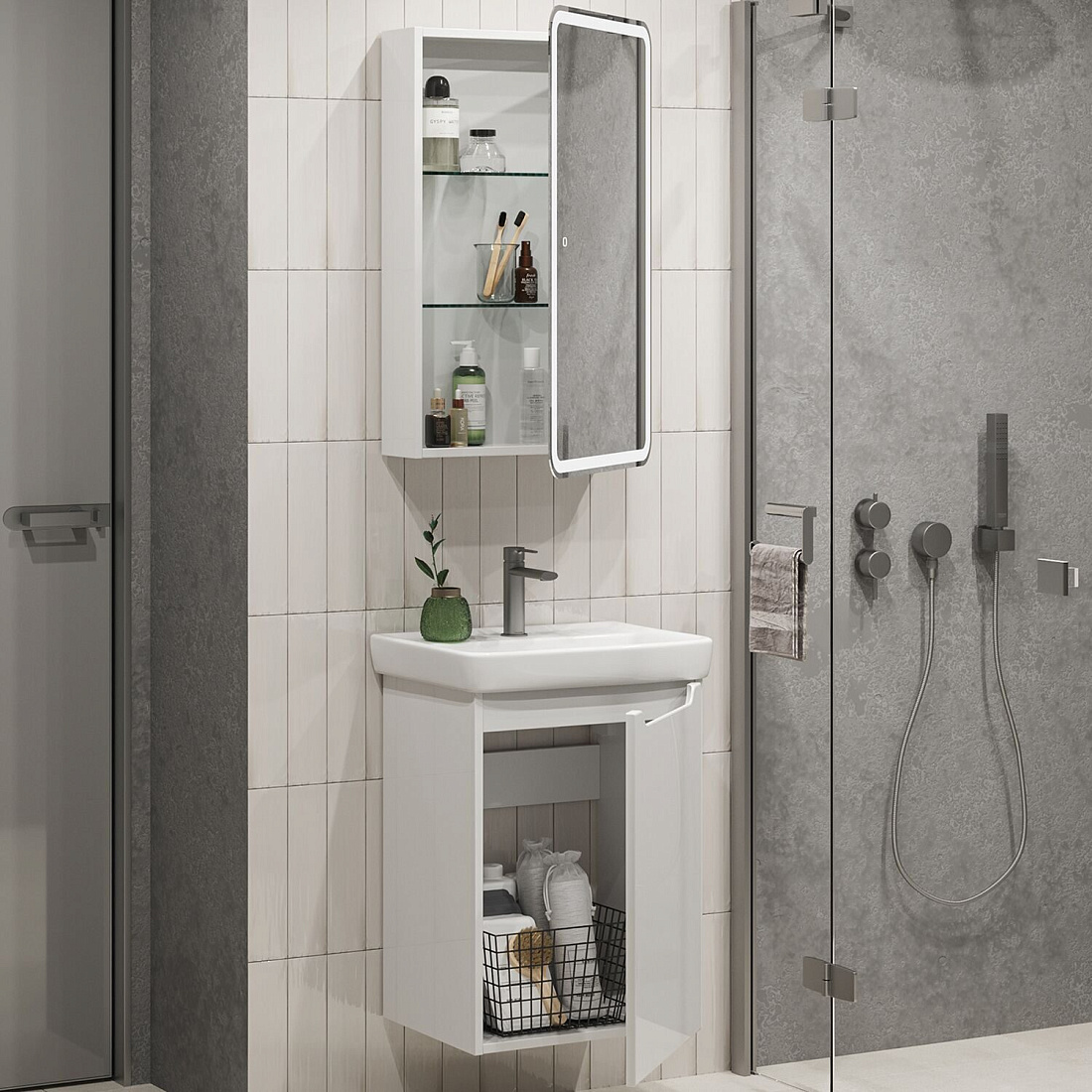 Тумба подвесная SanStar Bianca 50 с раковиной Мини 50, белая