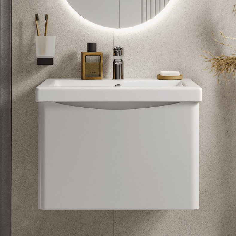 Тумба подвесная Vigo Glem 600-0-1 с раковиной Como 60, 1 ящик, белый