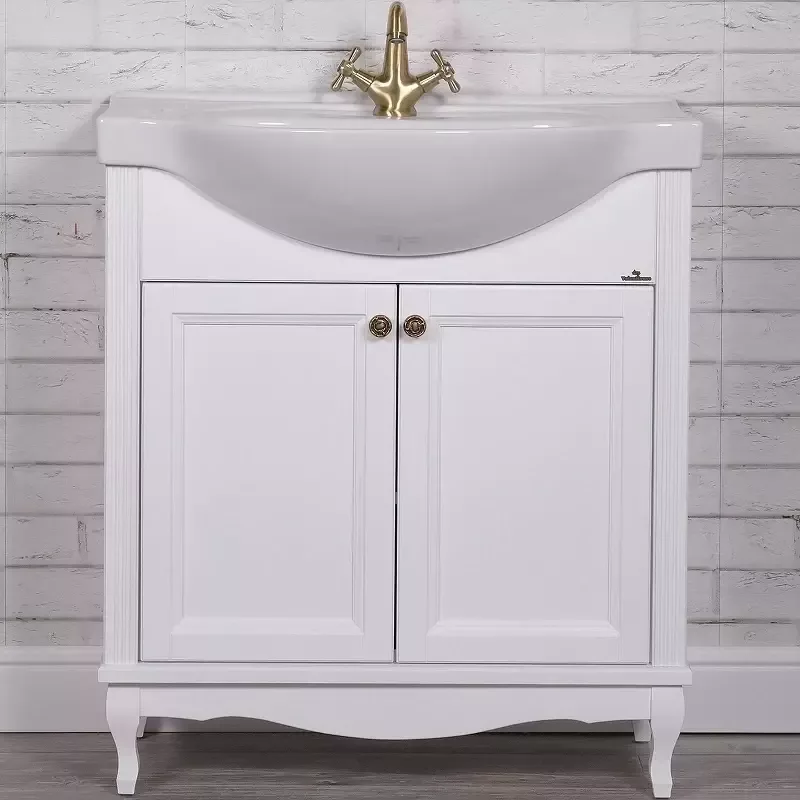 Тумба напольная ValenHouse Эллина 80/2 с раковиной Erica 80, 2 двери, белый, бронза