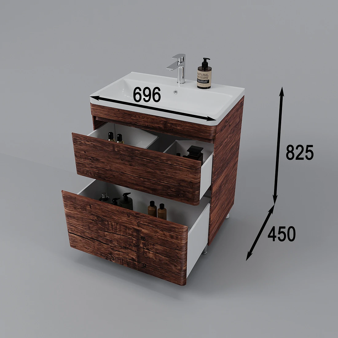 Тумба напольная Style Line Атлантика 70 Plus Люкс с раковиной Атлантика 70, старое дерево