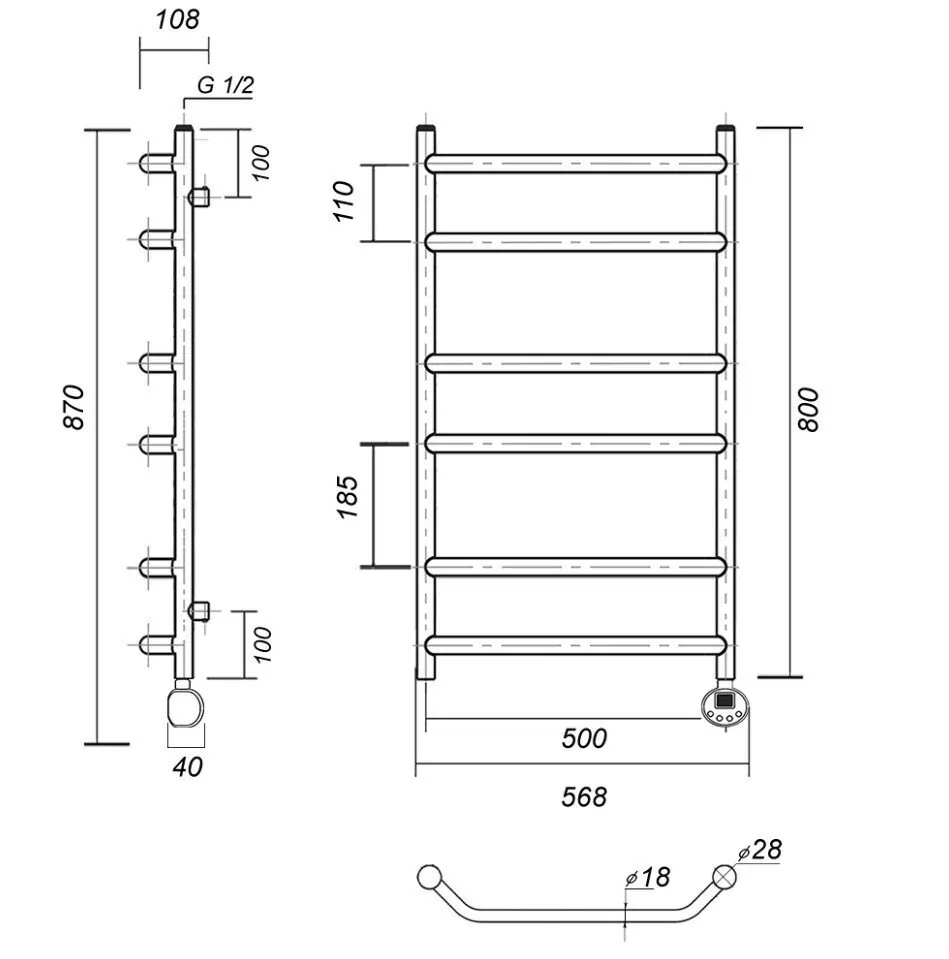 Полотенцесушитель электрический Domoterm Лаура П6 500x800 АБР ER, античная бронза