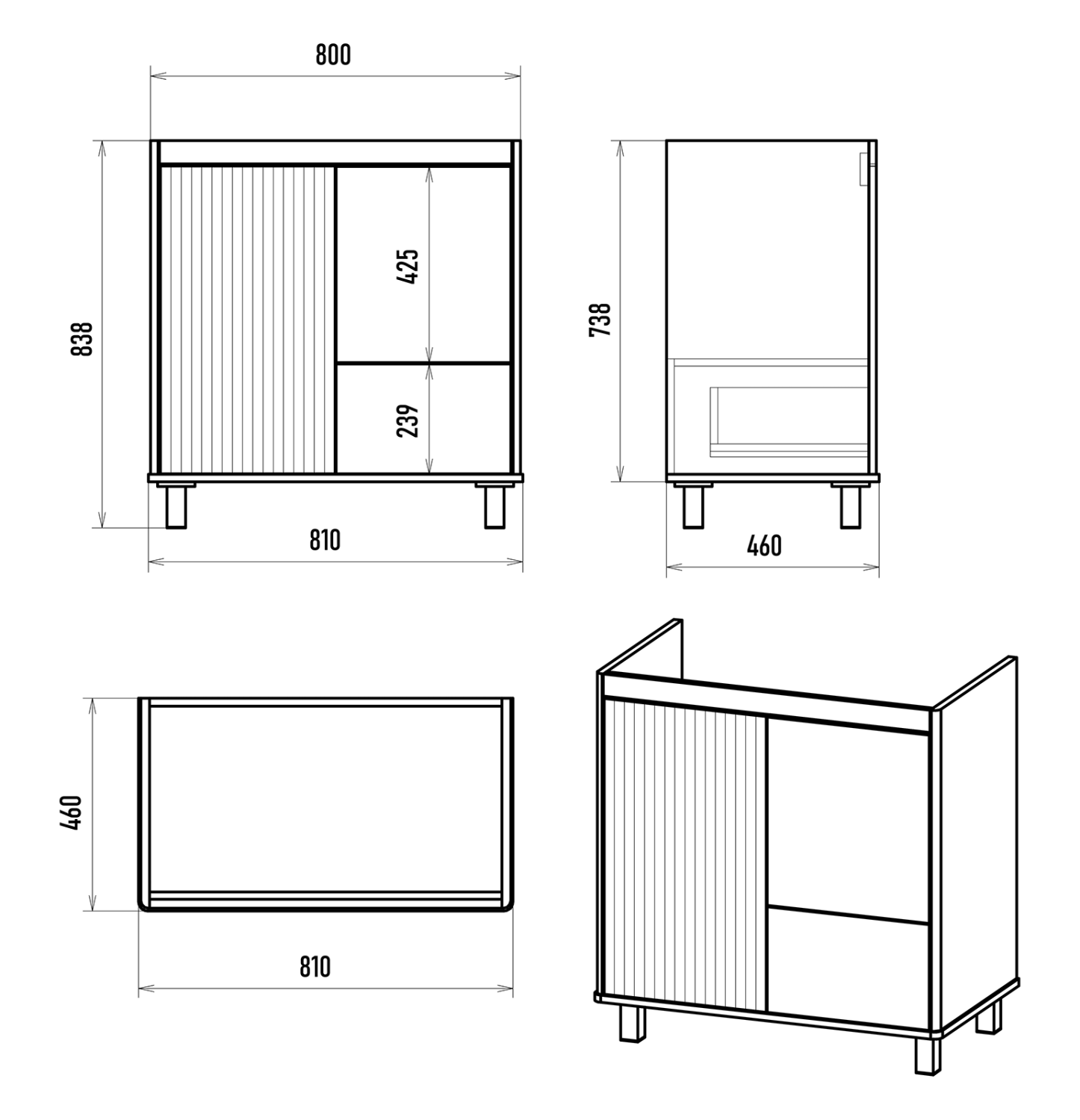 Тумба с раковиной Brevita Risacca Crema 80 напольная, серый