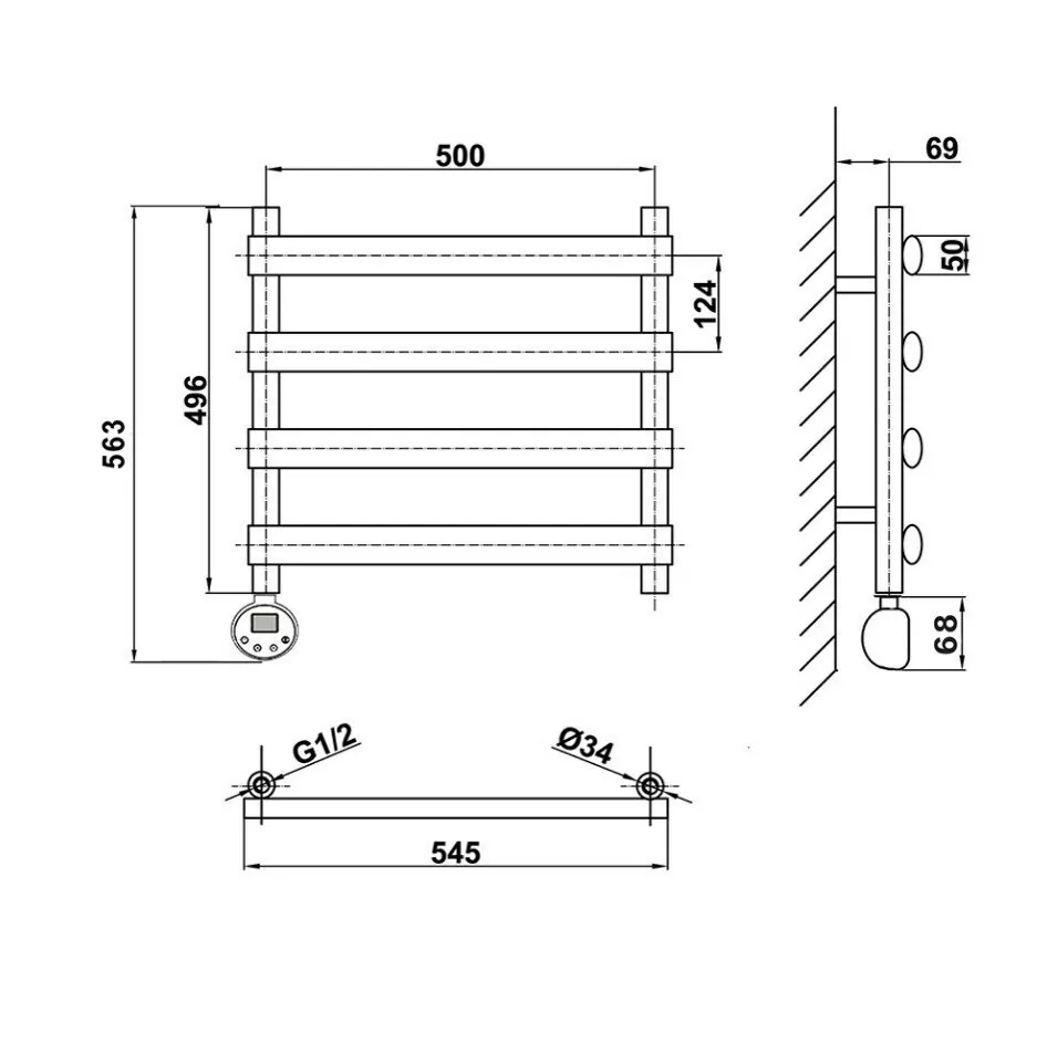Полотенцесушитель электрический Domoterm Альфа П4 500х496 EL левый, графит