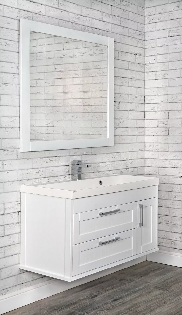 Тумба подвесная ValenHouse Эйвори 100 с раковиной Classic 100, 2 ящика, 1 дверь, белая