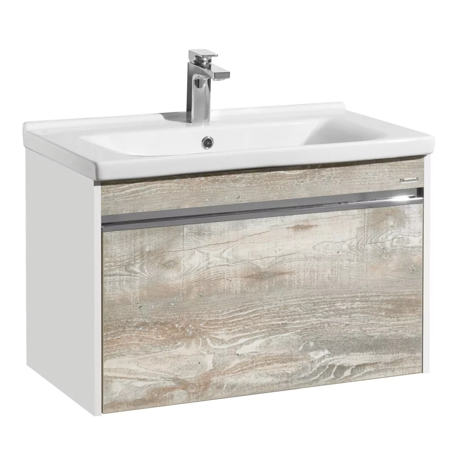 Тумба подвесная Aquaton Капри 80 раковиной Миранда 80, бетон пайн