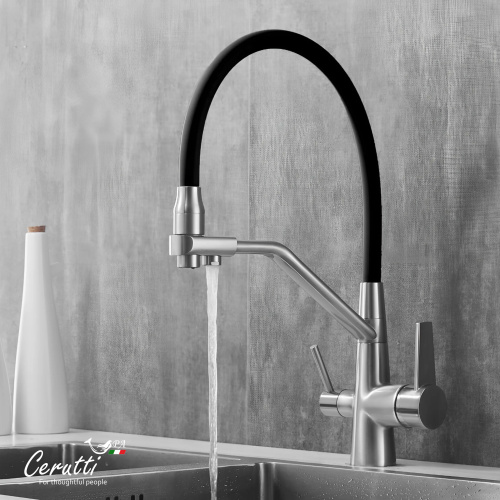 Cмеситель для кухни Ceruttispa Эльзе BN (ELSE BN) из нержавеющей стали, цвет матовый никель