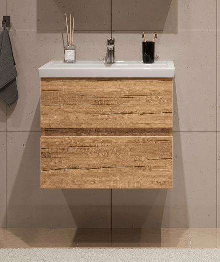 Тумба подвесная SanStar Lavanti 70 с раковиной Como 70 Дуб вотан