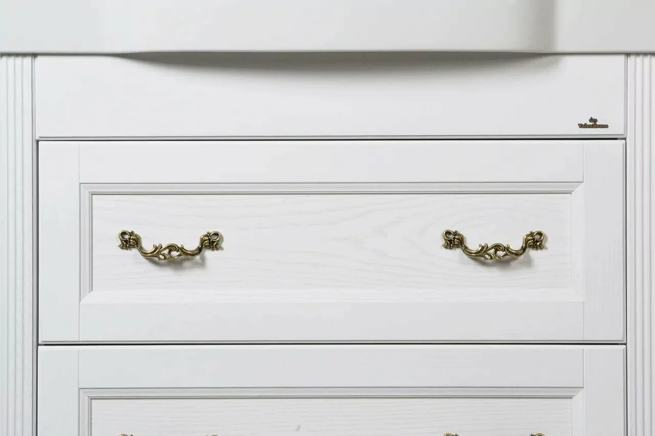 Тумба напольная ValenHouse Лиора 90 с раковиной Грэйс 90, 2 ящика, белый, бронза