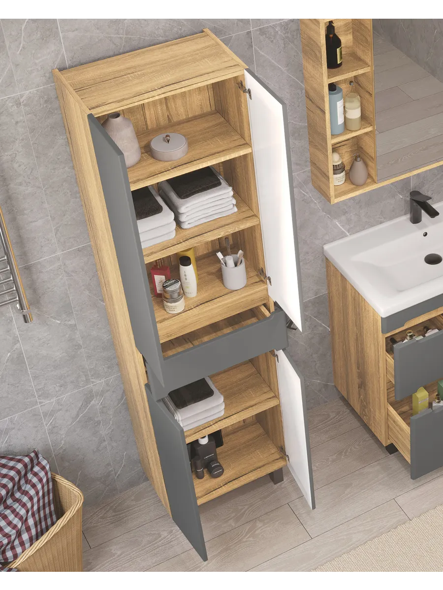 Пенал напольный/подвесной SanStar DIva/Graffa/Модена 50, дуб вотан, графит софт