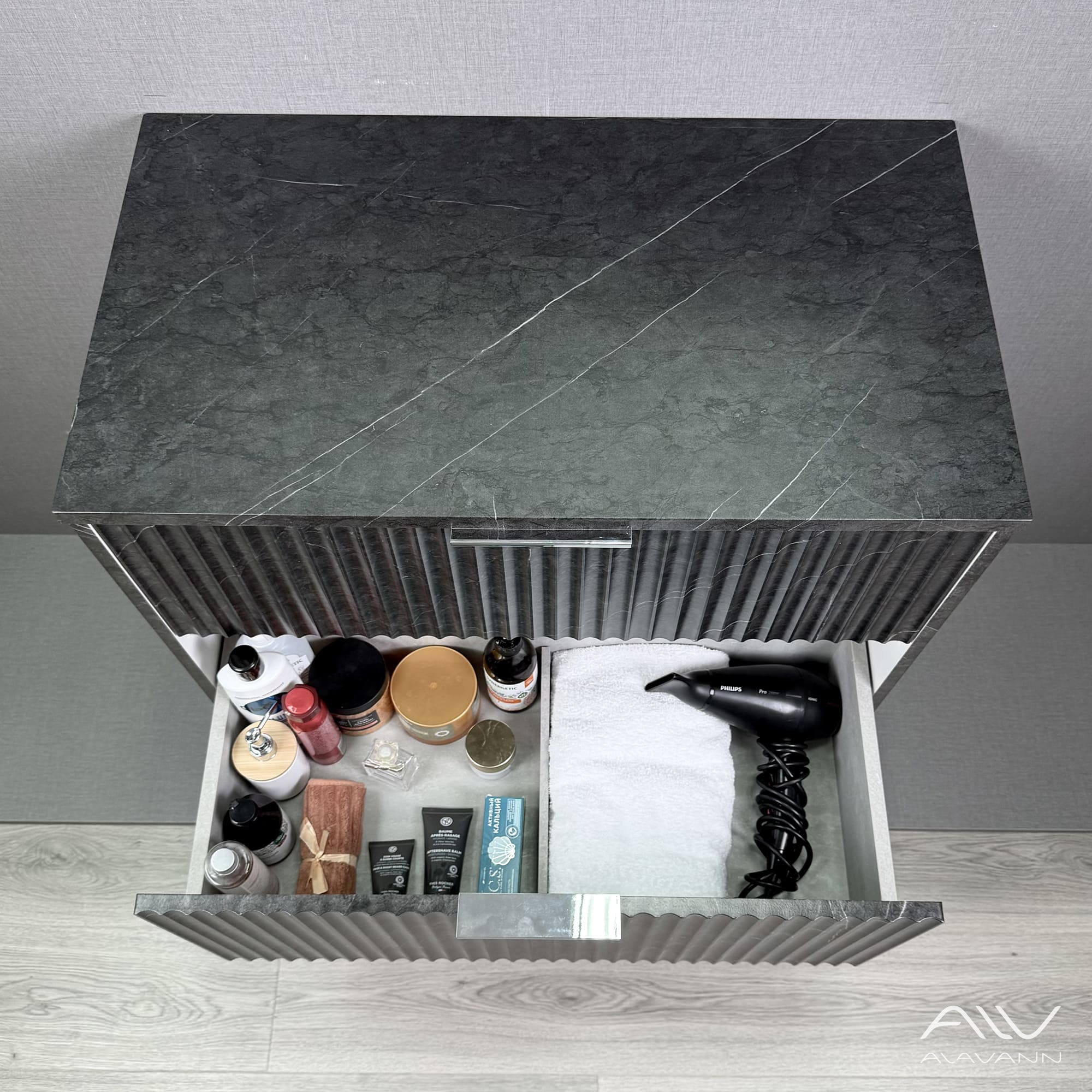 Тумба подвесная Alavann Anna 80 под накладную раковину, черный мрамор