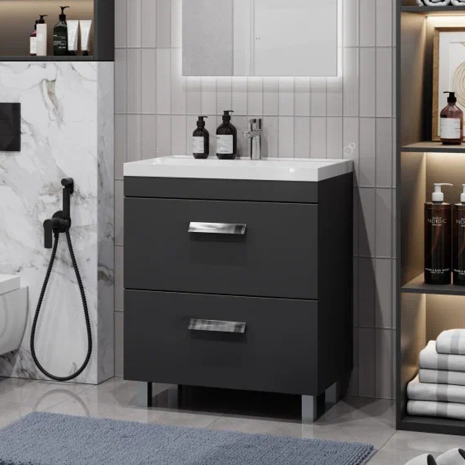 Тумба с раковиной напольная Velvex Orlando tn.ORL.CLA.70.2Y графит, 70 см