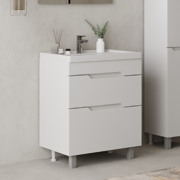 Тумба напольная Onika Ламина 80 с раковиной Фостер 80, белая