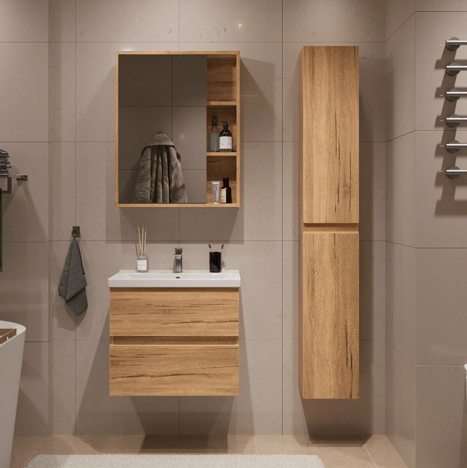 Тумба подвесная SanStar Lavanti 60 с раковиной Фест 60 Дуб вотан