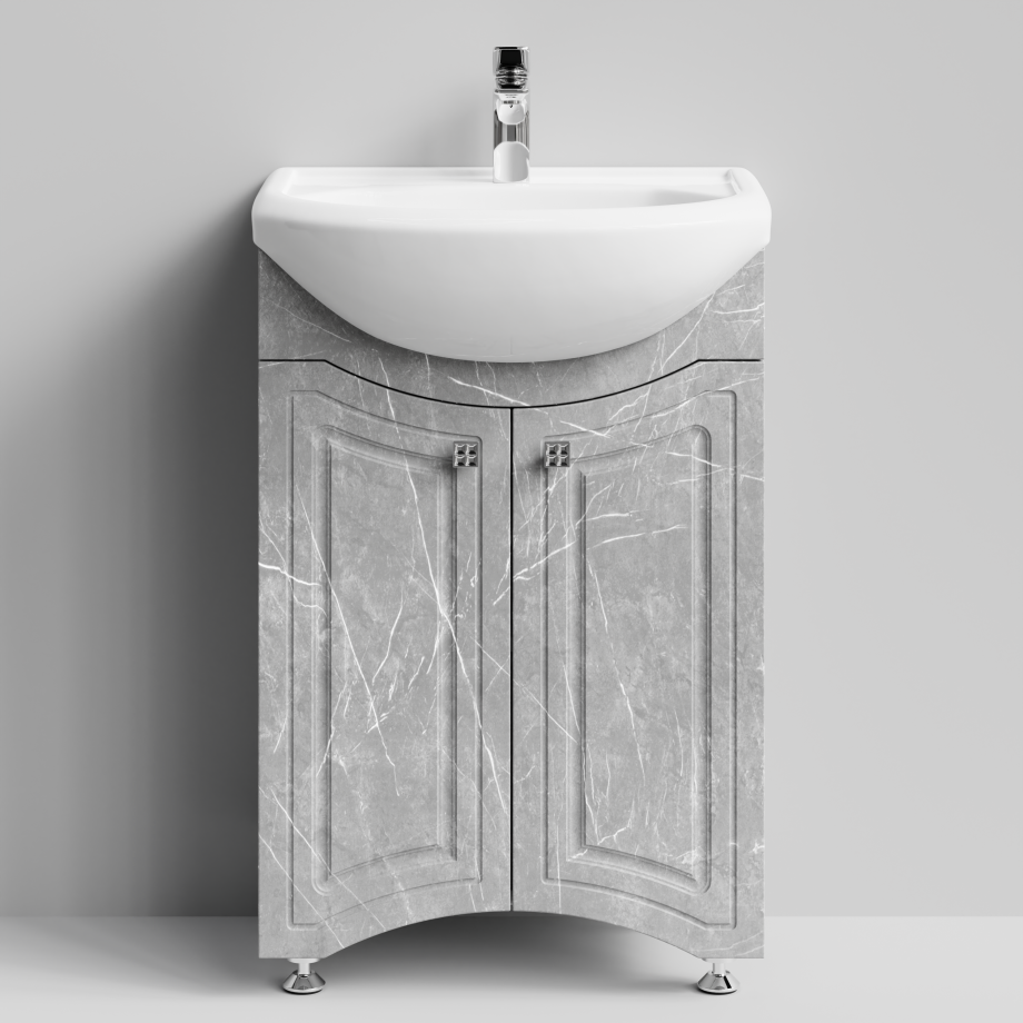 Тумба с раковиной Адам 55 напольная, Мрамор Белый софт тач