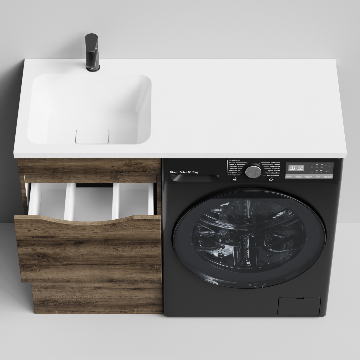 Тумба Vod-ok 48 с раковиной Смайл 110 напольная, под стиральную машину, левая, Дуб крымский коричневый