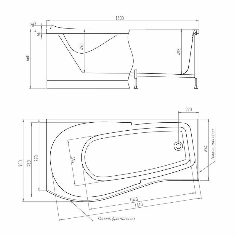 Ванна акриловая Timo Vino 150x90 правая
