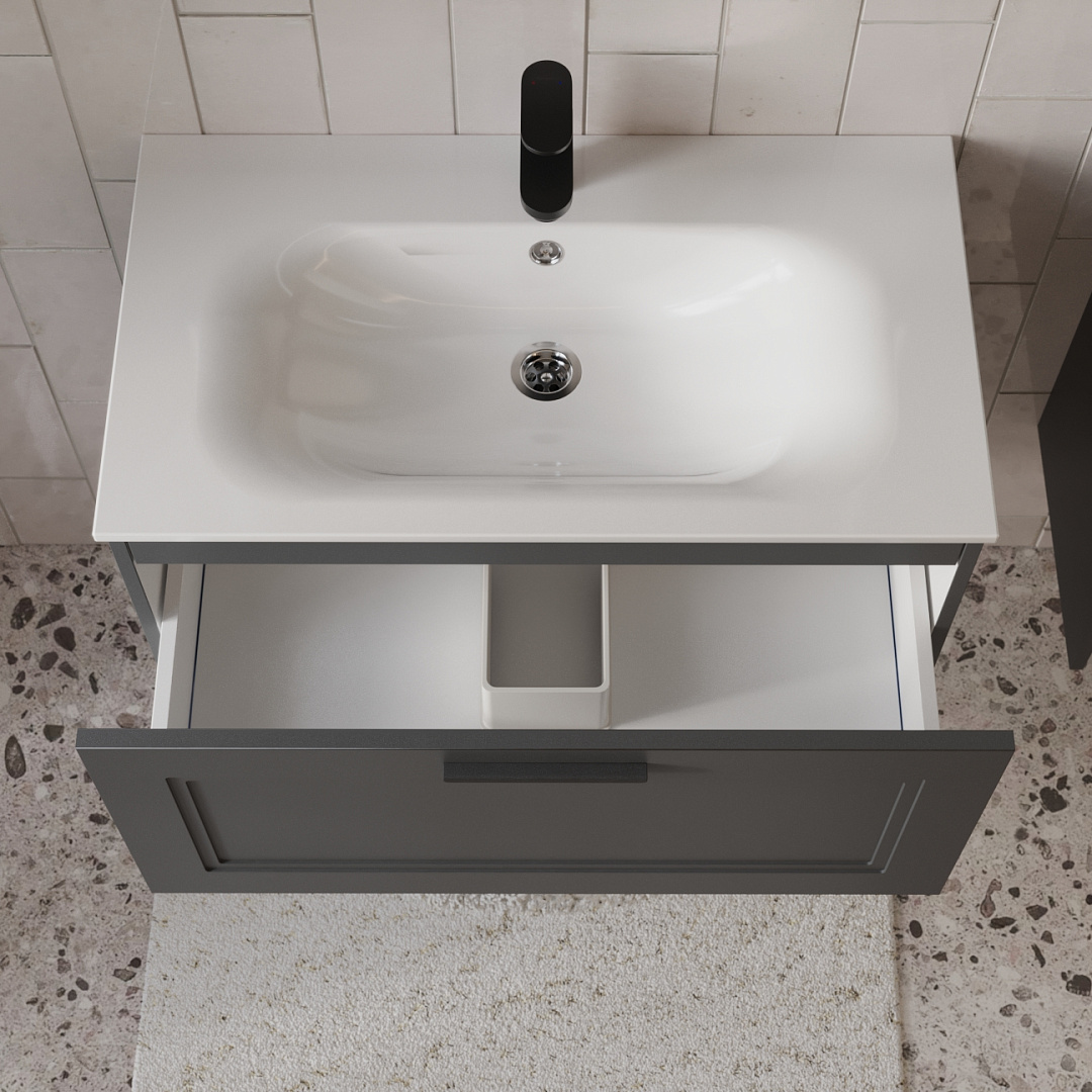 Тумба с раковиной подвесная (80 см) Terminus Classik CLA10801701601O, графит