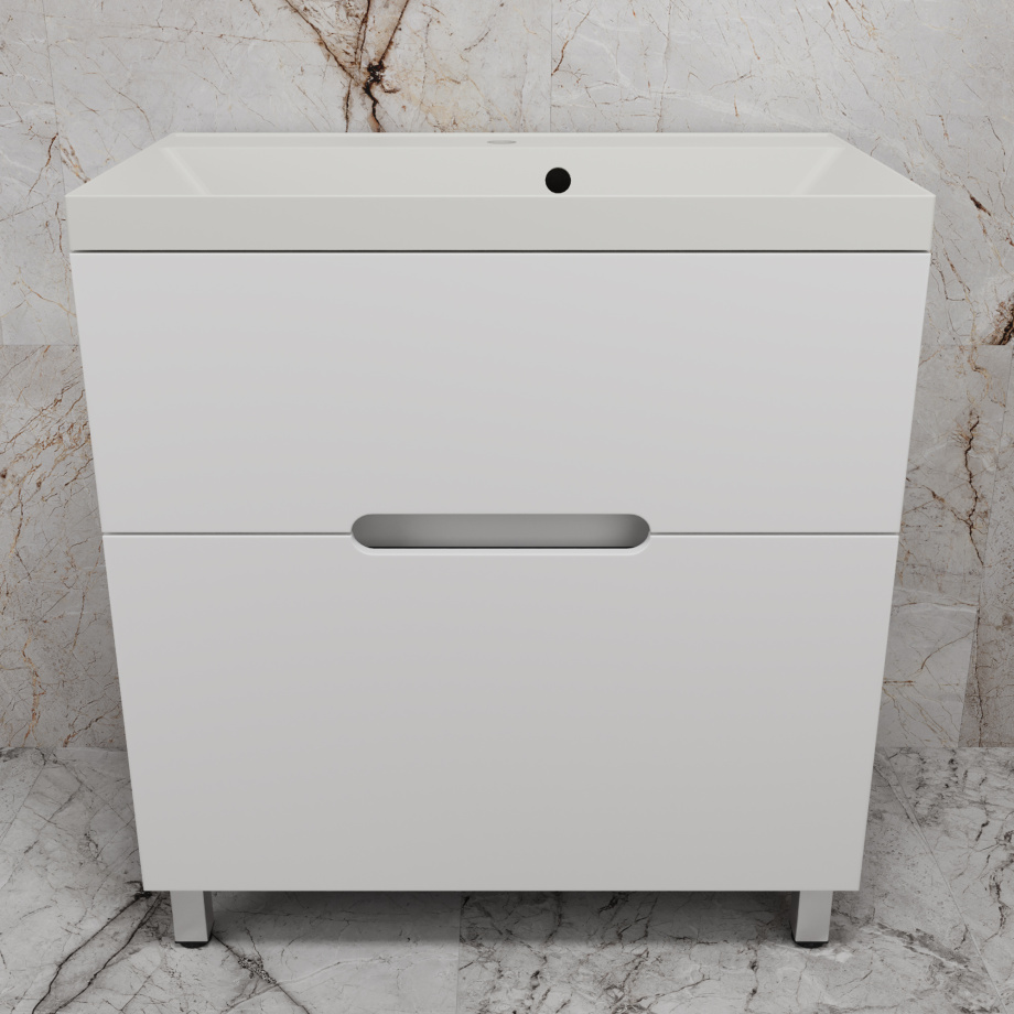 Тумба напольная Style Line "Матис 80" с раковиной ASTI 80 жасмин, (2 ящика), Белый матовый